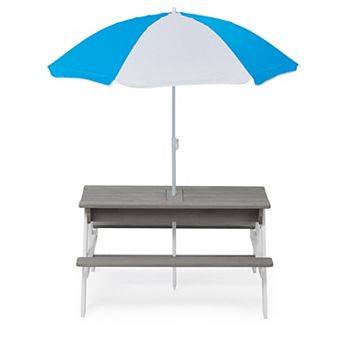 Convertible Solid Cedar Wood Kids Picnic And Activity Table With An Adjustable Umbrella