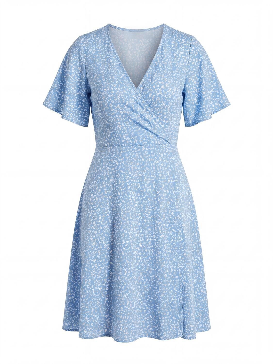 Женские платья Floral Wrap Dress V-Neck Short Sleeve Mini Dress with Flared Hem