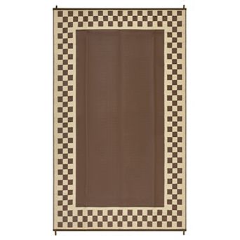 Modern Bordered Outdoor Area Rug UV Resistant Reversible Lightweight Carpet for RV Trip Picnic