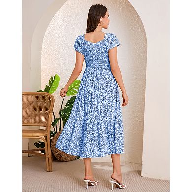Women's Maternity Short Sleeve Casual Midi Dress with Side Pocket
