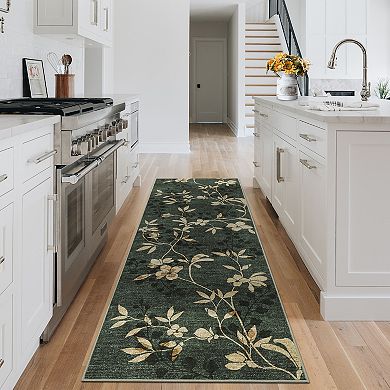Modern Floral Area Rug Machine Washable Low Pile Pet Friendly Foldable Floor Cover for Bedroom
