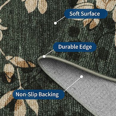 Modern Floral Area Rug Machine Washable Low Pile Pet Friendly Foldable Floor Cover for Bedroom