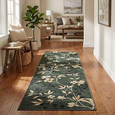 Modern Floral Area Rug Machine Washable Low Pile Pet Friendly Foldable Floor Cover for Bedroom
