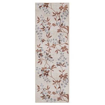 Modern Floral Area Rug Machine Washable Low Pile Pet Friendly Foldable Floor Cover for Bedroom
