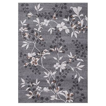 Modern Floral Area Rug Machine Washable Low Pile Pet Friendly Foldable Floor Cover for Bedroom