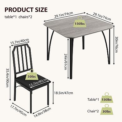 Dining Table Set for 2, Wood and Metal Breakfast Table Set