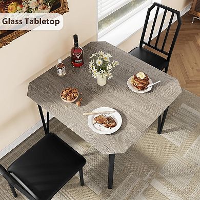 Dining Table Set for 2, Wood and Metal Breakfast Table Set