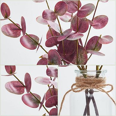 13" Artificial Eucalyptus Stems in Vase (2-Pack), Faux Eucalyptus with Double-Sided Magenta Leaves