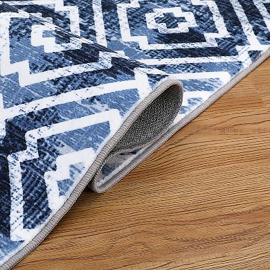 Modern Geometric Area Rug Non Slip Vacuum Clean Ultra Thin Stain Resistant Carpet for Bedroom