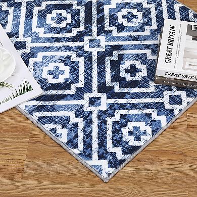 Modern Geometric Area Rug Non Slip Vacuum Clean Ultra Thin Stain Resistant Carpet for Bedroom