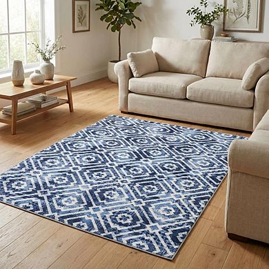 Modern Geometric Area Rug Non Slip Vacuum Clean Ultra Thin Stain Resistant Carpet for Bedroom
