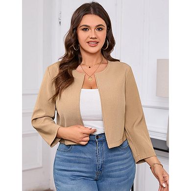 Women's Plus Size Open Front Round Neck Blazer