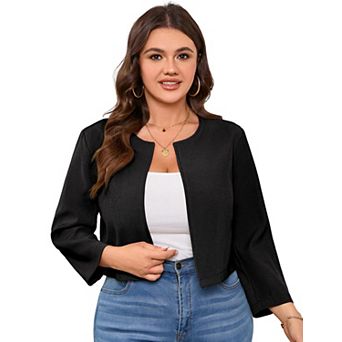 Women's Plus Size Open Front Round Neck Blazer