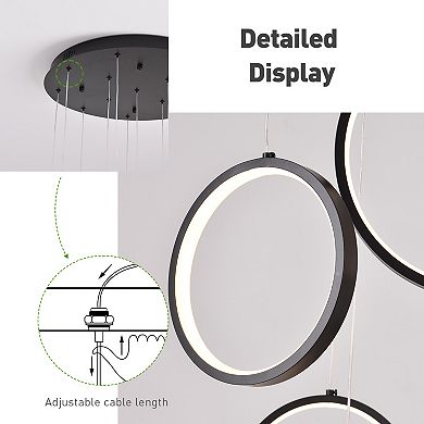 Modern Multi-Ring LED Cascading Chandelier Light Fixture For High Ceilings And Stairs