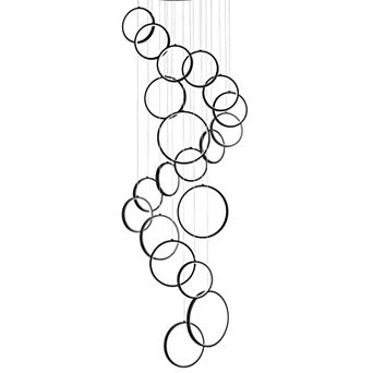 Modern Multi-Ring LED Cascading Chandelier Light Fixture For High Ceilings And Stairs