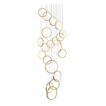 Modern Multi-Ring LED Cascading Chandelier Light Fixture For High Ceilings And Stairs