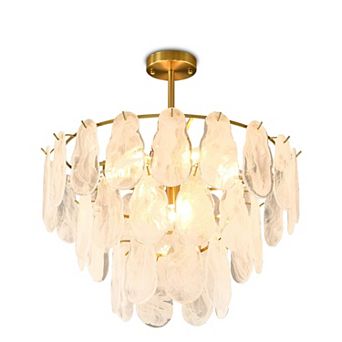 BAOURE 24-Inch Modern Gold 9-Light Tiered Chandelier With Frosted Cloud Glass For Dining
