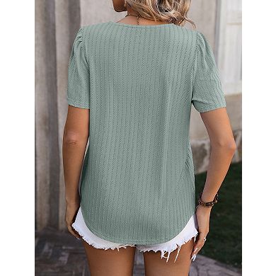 Women's Square Neck Short Sleeve T-Shirt Casual Loose Fit Tee
