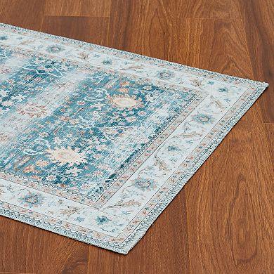 Vintage Area Rug Non Slip Foldable Low Pile Ultra Thin Pet Friendly Floor Cover for Bedroom Kitchen
