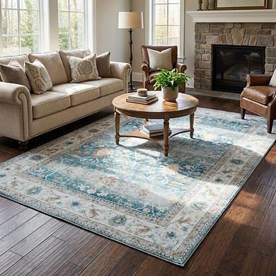 Vintage Area Rug Non Slip Foldable Low Pile Ultra Thin Pet Friendly Floor Cover for Bedroom Kitchen