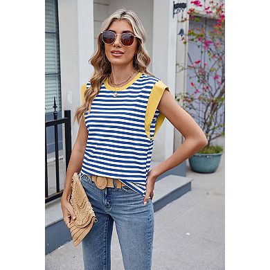 Women's Cap Sleeve Basic Tee Shirts Loose Fit Business Casual Summer Tank Tops