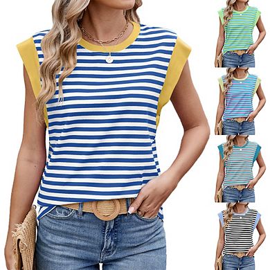 Women's Cap Sleeve Basic Tee Shirts Loose Fit Business Casual Summer Tank Tops