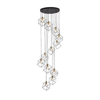 BAOURE Modern Industrial 12-Light Geometric Metal Cascading Chandelier for High Ceilings