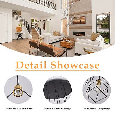 BAOURE Modern Industrial 12-Light Geometric Metal Cascading Chandelier for High Ceilings