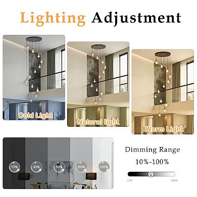 BAOURE Modern Industrial 12-Light Geometric Metal Cascading Chandelier for High Ceilings