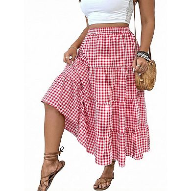 Women's Plus Size Midi Skirt Elegant Summer Skirt Cotton Skirt with Pockets