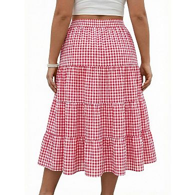 Women's Plus Size Midi Skirt Elegant Summer Skirt Cotton Skirt with Pockets
