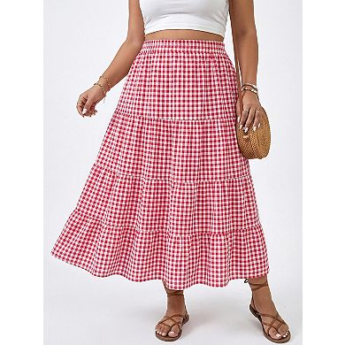 Women's Plus Size Midi Skirt Elegant Summer Skirt Cotton Skirt with Pockets