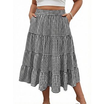 Women's Plus Size Midi Skirt Elegant Summer Skirt Cotton Skirt with Pockets