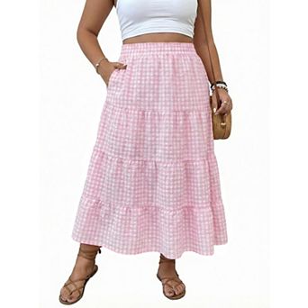 Women's Plus Size Midi Skirt Elegant Summer Skirt Cotton Skirt with Pockets