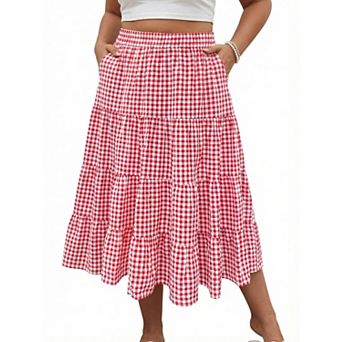 Women's Plus Size Midi Skirt Elegant Summer Skirt Cotton Skirt with Pockets