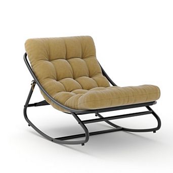 Outdoor Rocking Chair, Cushioned Patio Lounge Chair, Upholstered Chair, Comfy Accent Chair