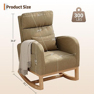 Soft Upholstered Glider Rocking Chair, Modern Accent Chair, Comfortable Rocking Chair