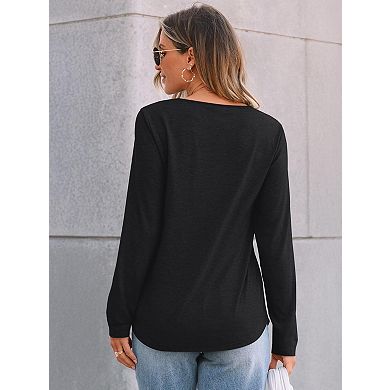 Women's Long Sleeve Crewneck Lace Blouses Casual Tops