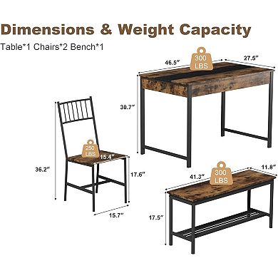 4-Piece Dining Table Set for 4 People,Rectangular Kitchen Table Set with 2 Chairs & 1 Bench