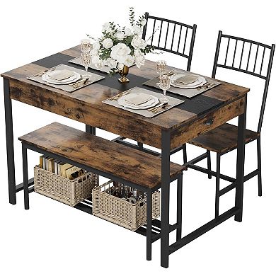 4-Piece Dining Table Set for 4 People,Rectangular Kitchen Table Set with 2 Chairs & 1 Bench