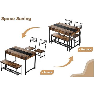 4-Piece Dining Table Set for 4 People,Rectangular Kitchen Table Set with 2 Chairs & 1 Bench