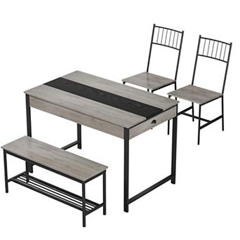 4 pc Dining Table Set for 4 People,Rectangular Kitchen Table Set with 2 Chairs & 1 Bench