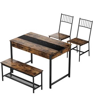 4 pc Dining Table Set for 4 People,Rectangular Kitchen Table Set with 2 Chairs & 1 Bench