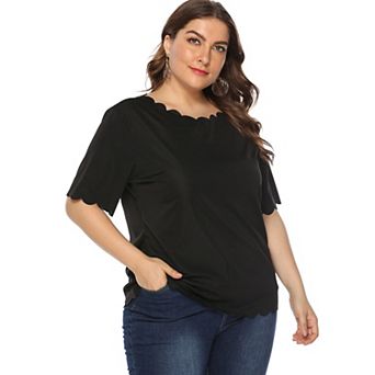 Women's Plus Size Short Sleeve Tops Curved V Neck Casual Loose Fit Shirts Summer Blouses