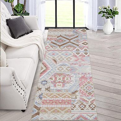Boho Area Rug Non Slip Stain Resistant Vacuum Clean Ultra Thin Carpet for Bedroom Living Room