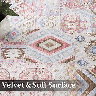 Boho Area Rug Non Slip Stain Resistant Vacuum Clean Ultra Thin Carpet for Bedroom Living Room