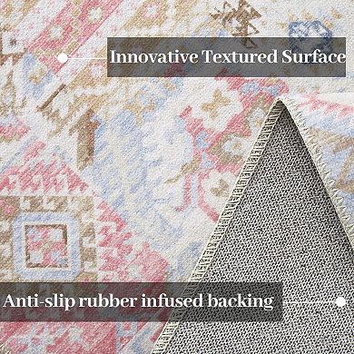 Boho Area Rug Non Slip Stain Resistant Vacuum Clean Ultra Thin Carpet for Bedroom Living Room
