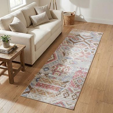 Boho Area Rug Non Slip Stain Resistant Vacuum Clean Ultra Thin Carpet for Bedroom Living Room