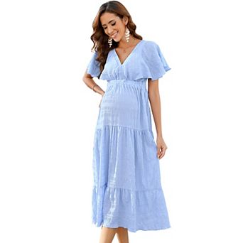 Women's Ruffle Sleeve Maternity Midi Dress Summer Casual Dress with Back Tie
