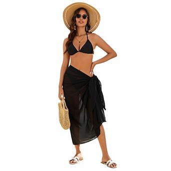 Women's 3 pc Swimsuit Halter Bikini Set with Sarong Wrap Skirt Bathing Suits